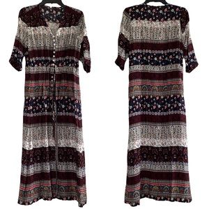 Bohemian Long Dress Beach Floral Print Dress Summer Beach Swing Skirt Size Large